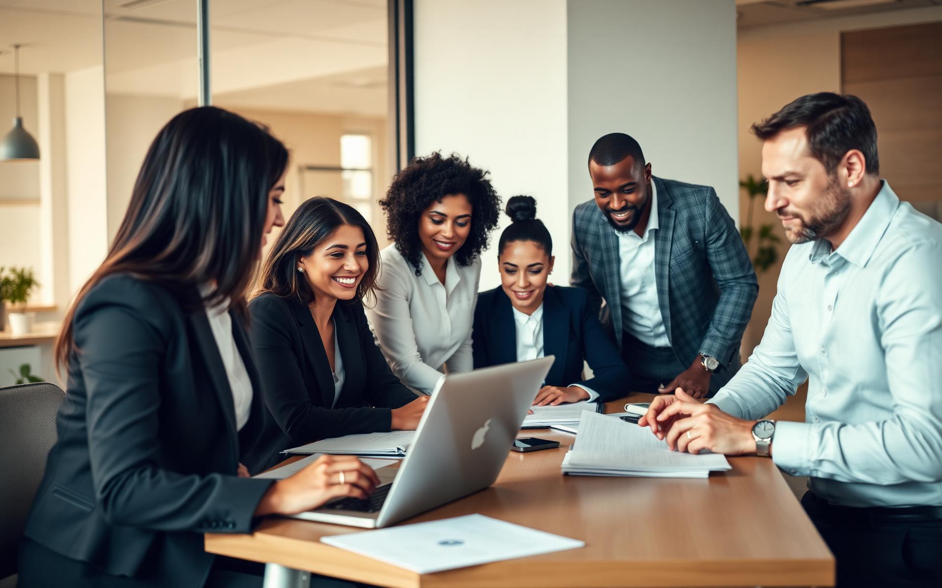 Equipe consultiva em reunião estratégica
